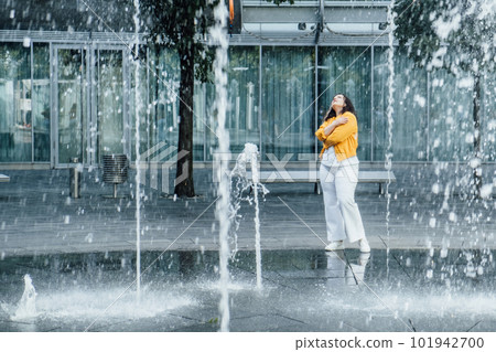 Body Shaming and Negative Stereotypes Against Plus Size Women. Weight stigma. Outdoor portrait of plus size curvy woman 101942700