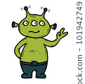 Cute green alien in doodle cartoon style 101942749
