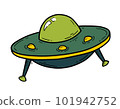 UFO flying saucer, spaceship icon in doodle style 101942752