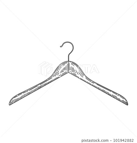 Wooden coat hanger in vintage engraved style. Sketch of coat hanger. Wooden coat hanger in vintage engraved style. Sketch of coat hanger. 101942882