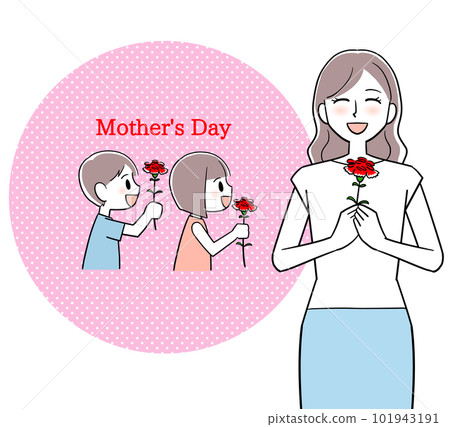 Mothers and children who are happy to receive carnations on Mother's Day Mothers and children who are happy to receive carnations on Mother's Day 101943191