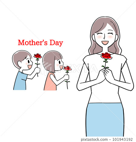 Mothers and children who are happy to receive carnations on Mother's Day 101943192