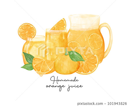 Orange Juice In Pitcher Isolated On White Background Stock Photo