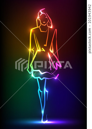 Fashion model. Line Drawing Illustration of Young Woman 101943942