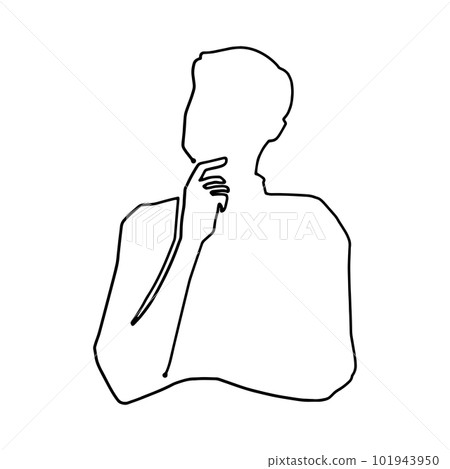 男人的一筆剪影，手托著下巴思考 101943950