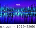 Night city illustration with neon glow and vivid colors. illustration with architecture, skyscrapers, megapolis, buildings, downtown. 101943960