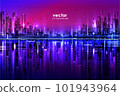 Vector night city illustration with neon glow and vivid colors. 101943964