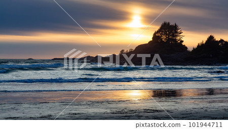 Rocky Shore on West Coast of Pacific Ocean in Tofino. Nature Background Rocky Shore on West Coast of Pacific Ocean in Tofino. Nature Background 101944711