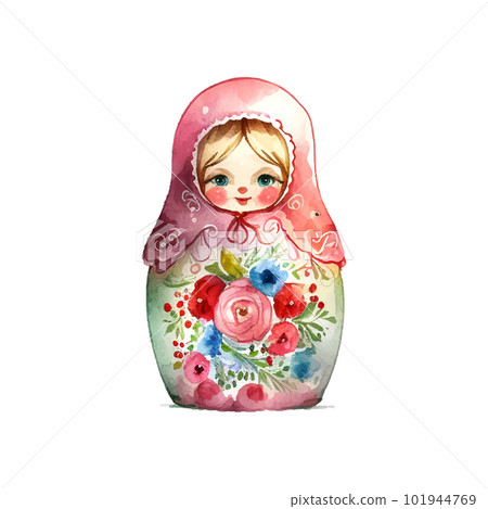 watercolor vector Russia matryoshka doll flowers Russian Day watercolor vector Russia matryoshka doll flowers Russian Day 101944769