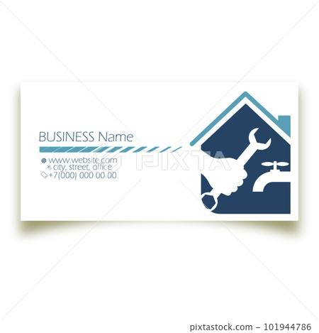 Wrench in hand and house, repair and plumbing service. Business card concept for plumber Wrench in hand and house, repair and plumbing service. Business card concept for plumber 101944786