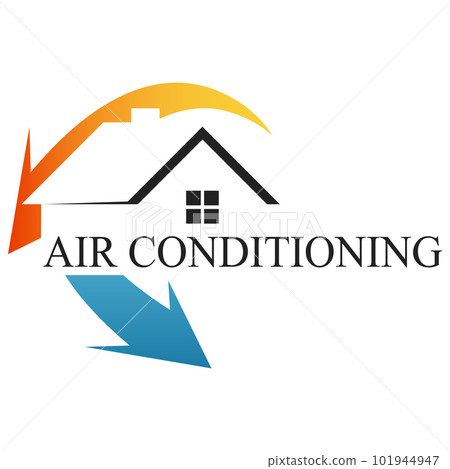 Air conditioning and heating symbol. blue and red arrow house silhouette Air conditioning and heating symbol. blue and red arrow house silhouette 101944947