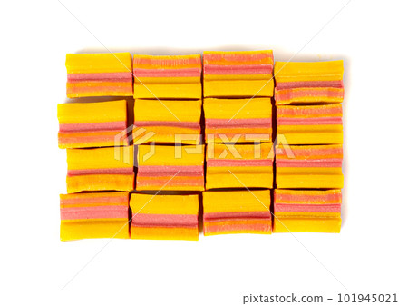Chewing Gum Isolated, Fruit Bubble Gum Set, Pink Bubblegum on White Background Chewing Gum Isolated, Fruit Bubble Gum Set, Pink Bubblegum on White Background 101945021