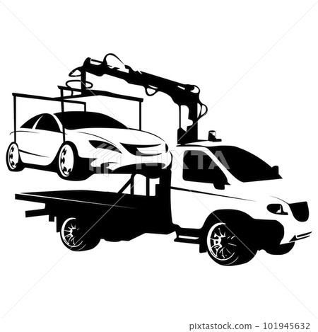 Car tow truck immerses auto, silhouette for business 101945632