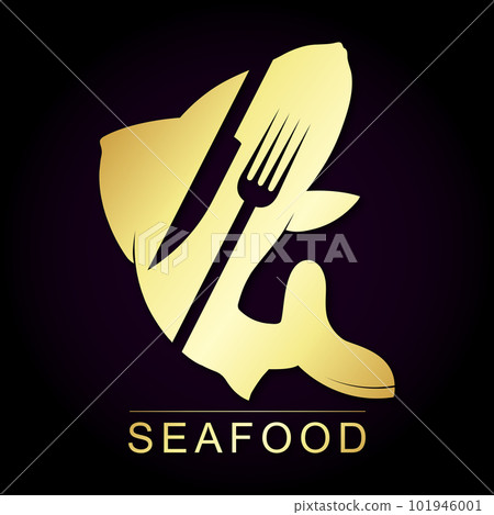 Fish silhouette fork and knife golden design Fish silhouette fork and knife golden design 101946001