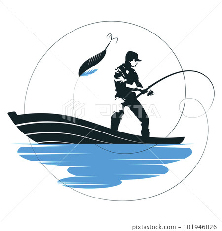 Fisherman with a fishing rod in his hands in a boat 101946026