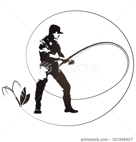 Fisherman with a fishing rod in his hands silhouette 101946027
