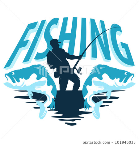 Fisherman with fishing rod and fish design Fisherman with fishing rod and fish design 101946033