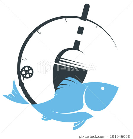 Float and fish on blue wave symbol for fishing 101946068