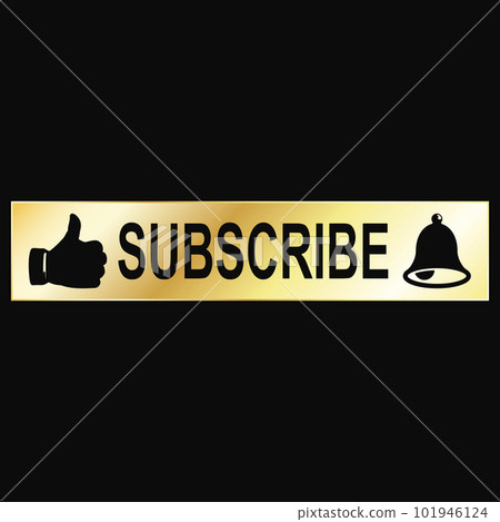 Gold banner like hand bell and subscribe 101946124