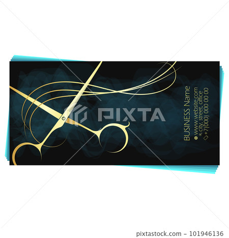 Gold scissors and curl hair stylist business card Gold scissors and curl hair stylist business card 101946136
