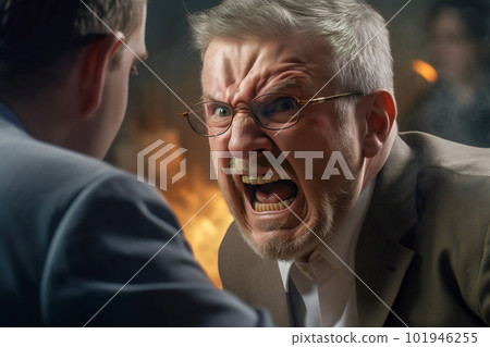 Angry boss yelling at employees in office. Generative AI 101946255