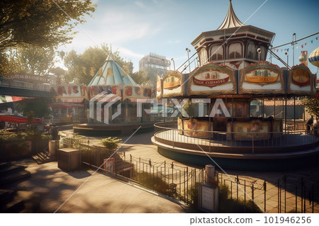 abandoned roller coaster amusement park. Generative AI 101946256