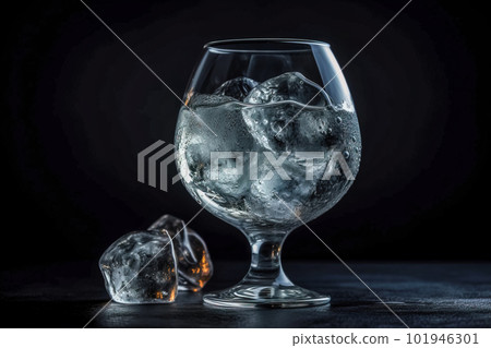 transparent cocktail with ice in a glass. Generative AI 101946301