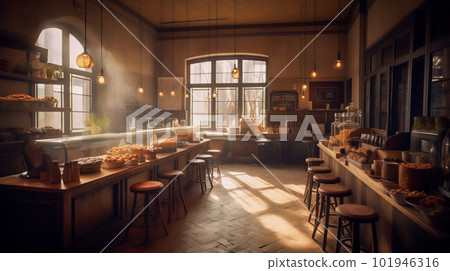 interior of traditional european coffee. Generative AI interior of traditional european coffee. Generative AI 101946316