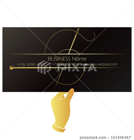 Golden needle on black background business card concept 101946367