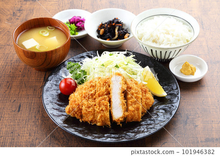Pork cutlet set meal on the table Pork cutlet set meal on the table 101946382