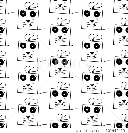 Seamless pattern made from doodle mouse gift boxes with bow. Isolated on white background. Vector stock illustration. 101946413