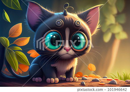 cartoon black cat with big eyes. Generative AI 101946642