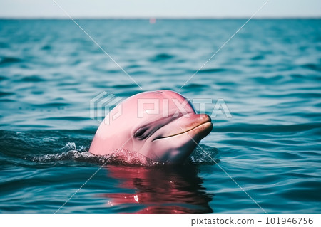 Beautiful dolphin swimming in the sea on a sunny summer day. Generative AI Beautiful dolphin swimming in the sea on a sunny summer day. Generative AI 101946756