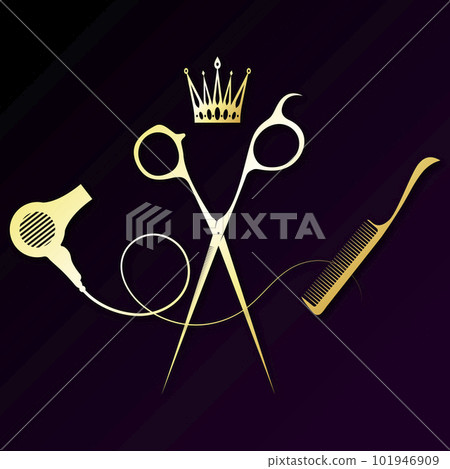 Golden scissors and comb beauty salon symbol Golden scissors and comb beauty salon symbol 101946909