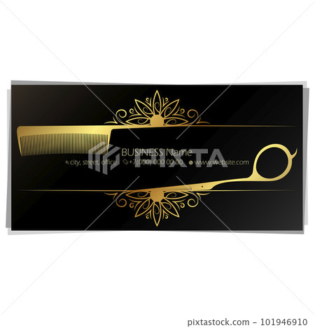 Golden scissors and comb business card for beauty and hair salon Golden scissors and comb business card for beauty and hair salon 101946910