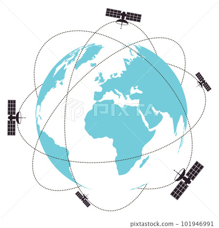 Gps satellites fly over the planet 101946991