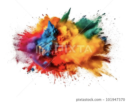 Freeze motion of colored powder explodes on white background. Abstract colorful explosion Freeze motion of colored powder explodes on white background. Abstract colorful explosion 101947370