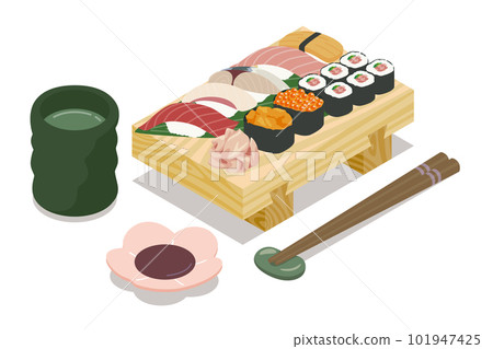 Vector illustration material of sushi on sushi geta Vector illustration material of sushi on sushi geta 101947425