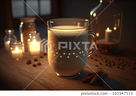 Winter eggnog in glass mug with milk and cinnamon. Illustration AI Generative 101947513