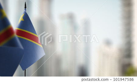 A small Democratic Republic of the Congo flag on an abstract blurry background A small Democratic Republic of the Congo flag on an abstract blurry background 101947586