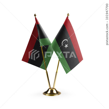 Small national flags of the Libya on a white background 101947700