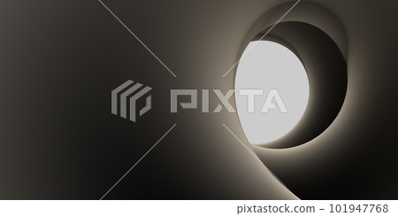 Abstract 3D illustration of a spiral or tunnel in beige brown color with a white center at the end of the tunnel 101947768
