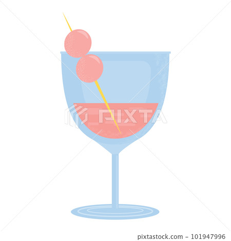 Glass with wine or cocktail and some berry. Party, pub, restoraunt or club element. alcohol coctail with vermouth. Vector flat illustration, isolated on a white. 101947996