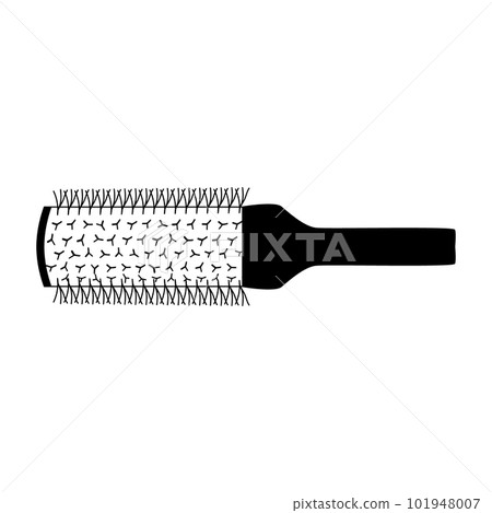 Hot curling radial hair brush. Hairdresser tool outline isoleted icon 101948007