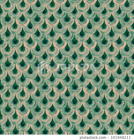 Watercolor Japanese traditional ornament. Fish scales. Vintage seamless pattern. Watercolor Japanese traditional ornament. Fish scales. Vintage seamless pattern. 101948211