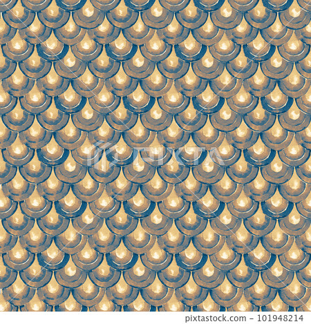 Watercolor Japanese traditional ornament. Fish scales. Vintage seamless pattern. Watercolor Japanese traditional ornament. Fish scales. Vintage seamless pattern. 101948214