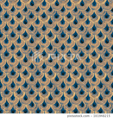 Watercolor Japanese traditional ornament. Fish scales. Vintage seamless pattern. 101948215