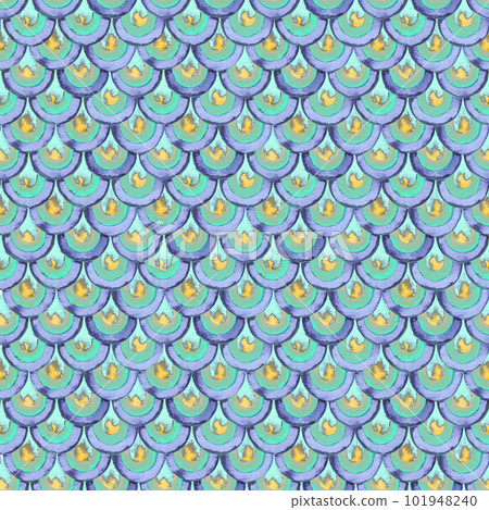 Watercolor Japanese traditional ornament. Fish scales. Vintage seamless pattern. Watercolor Japanese traditional ornament. Fish scales. Vintage seamless pattern. 101948240
