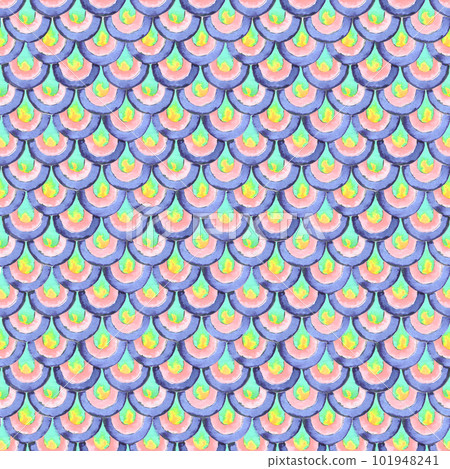 Watercolor Japanese traditional ornament. Fish scales. Vintage seamless pattern. 101948241