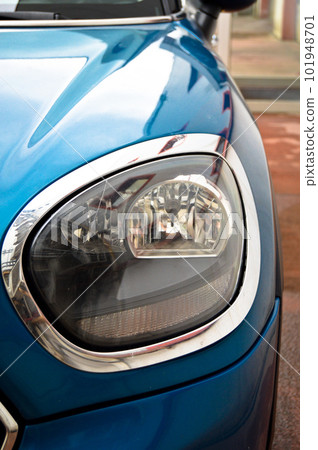 Detail of blue car headlights lamp, modern car front lamp 101948701